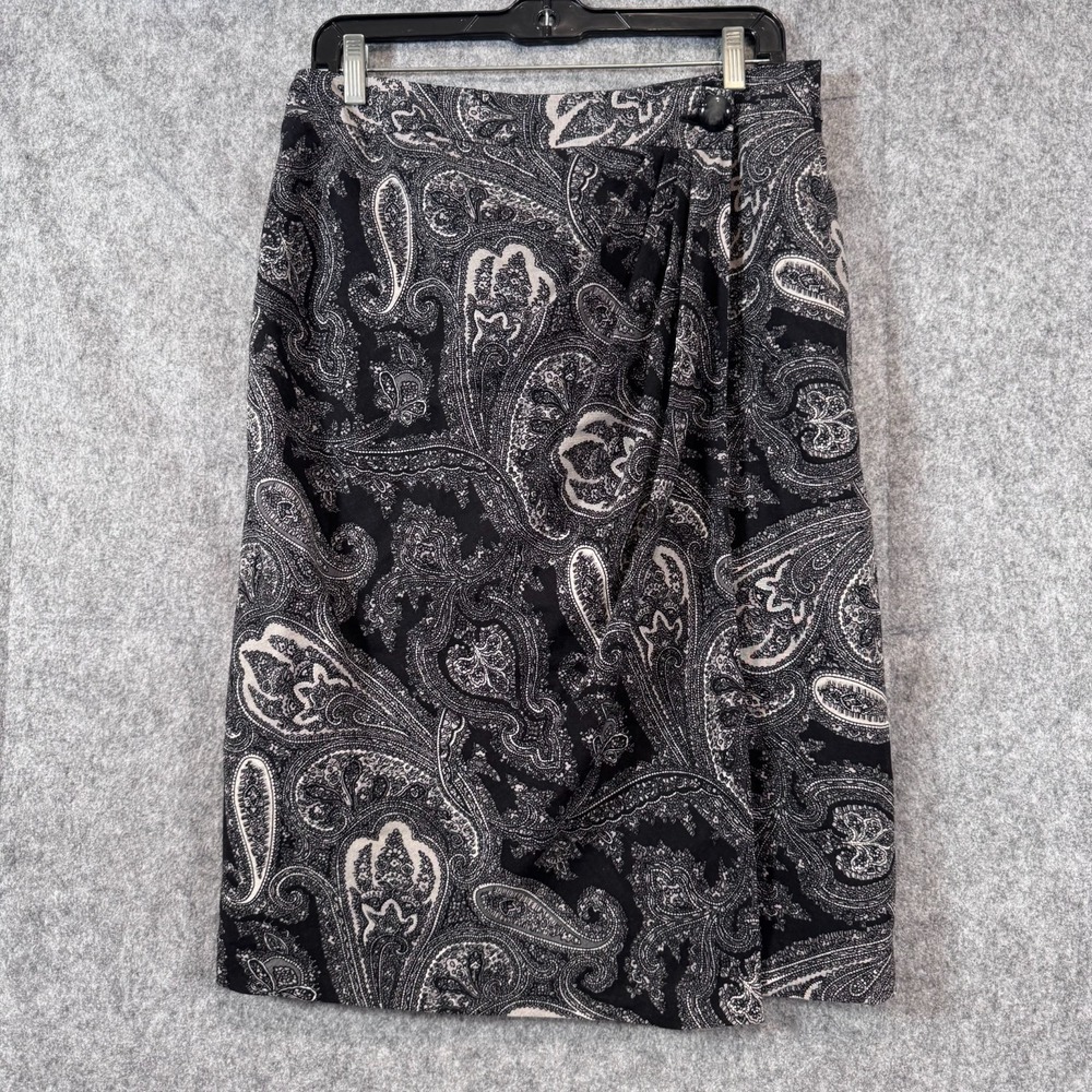 Talbots Wool Paisley Wrap Pencil Skirt Womens 10 Wool Black Old Money Preppy